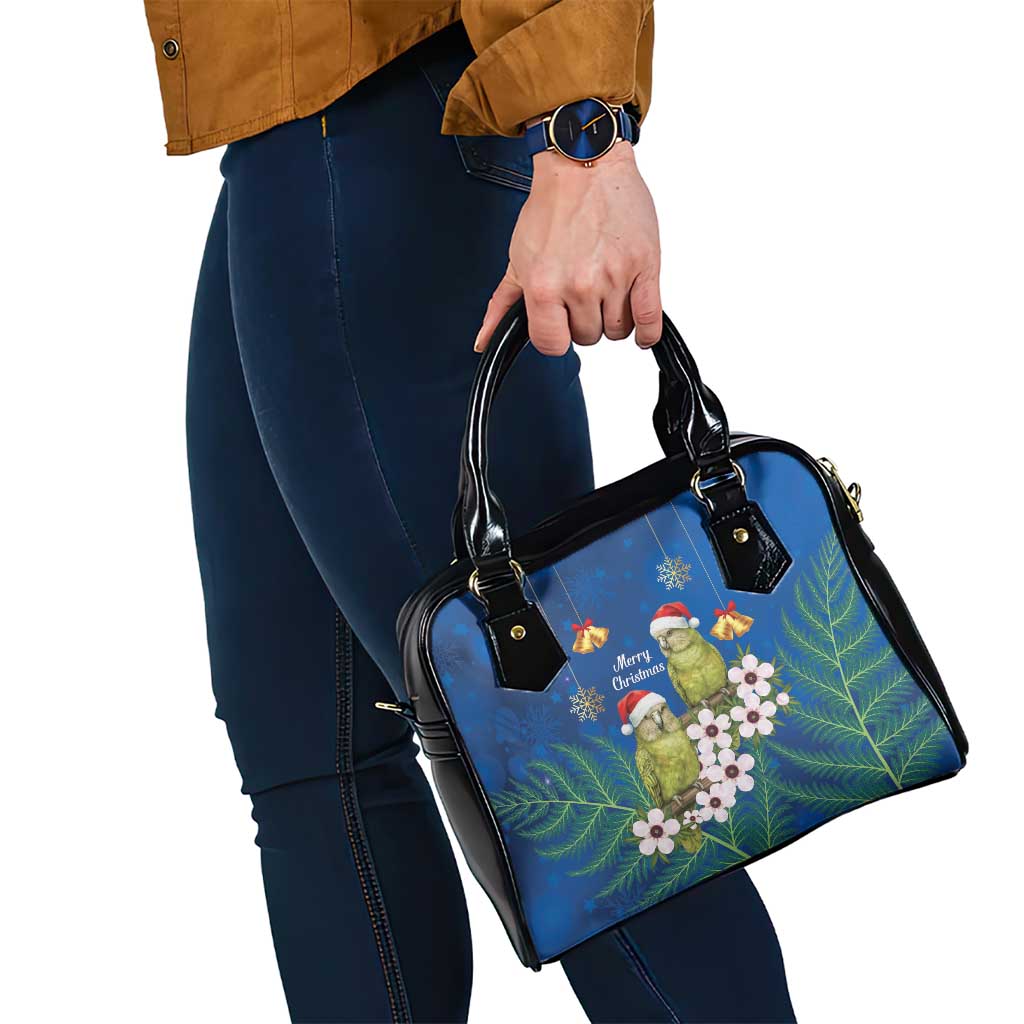 New Zealand Kakapo Christmas Shoulder Handbag Owl Parrot Santa Sliver Fern Manuka - Blue - Aussie Hoodie