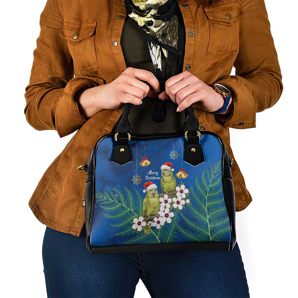 New Zealand Kakapo Christmas Shoulder Handbag Owl Parrot Santa Sliver Fern Manuka - Blue - Aussie Hoodie