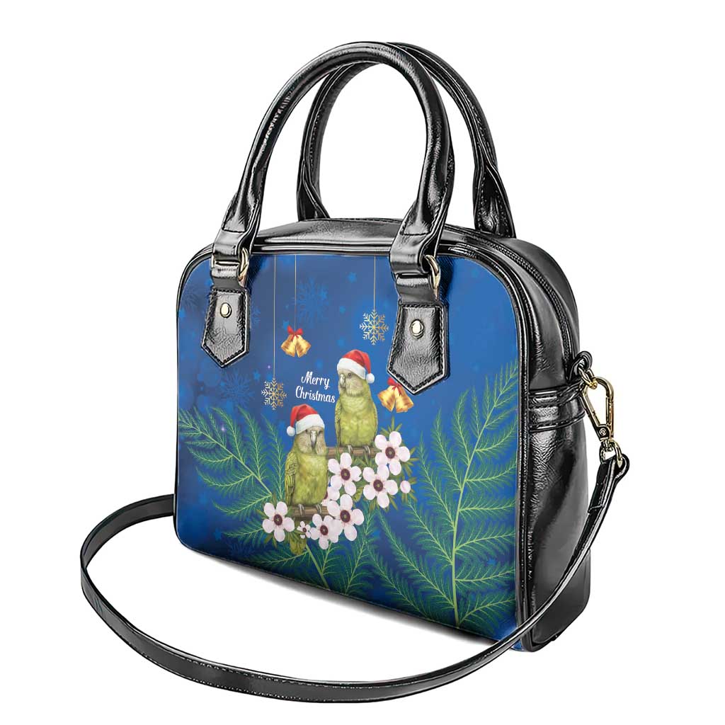 New Zealand Kakapo Christmas Shoulder Handbag Owl Parrot Santa Sliver Fern Manuka - Blue - Aussie Hoodie