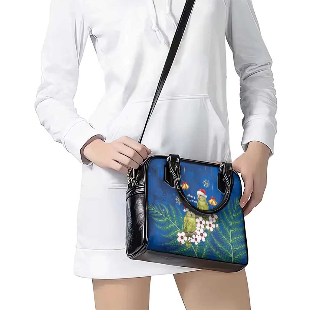 New Zealand Kakapo Christmas Shoulder Handbag Owl Parrot Santa Sliver Fern Manuka - Blue - Aussie Hoodie