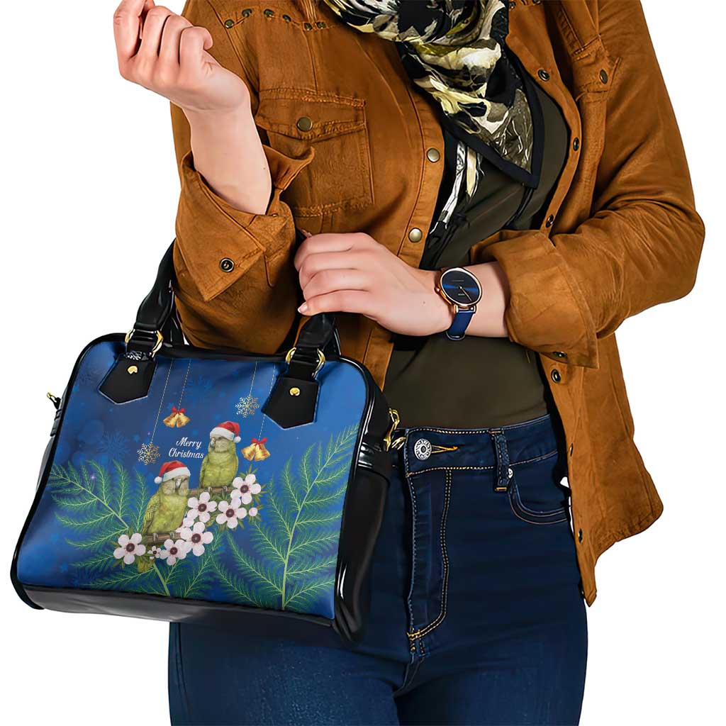 New Zealand Kakapo Christmas Shoulder Handbag Owl Parrot Santa Sliver Fern Manuka - Blue - Aussie Hoodie