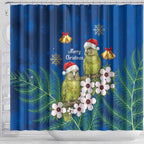 New Zealand Kakapo Christmas Shower Curtain Owl Parrot Santa Sliver Fern Manuka - Blue - Aussie Hoodie