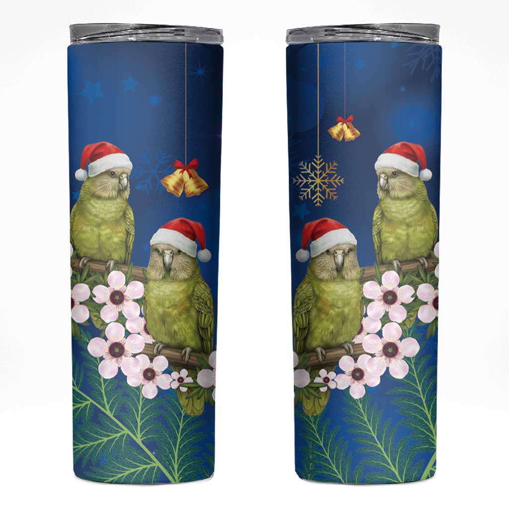 New Zealand Kakapo Christmas Skinny Tumbler Owl Parrot Santa Sliver Fern Manuka - Blue - Aussie Hoodie