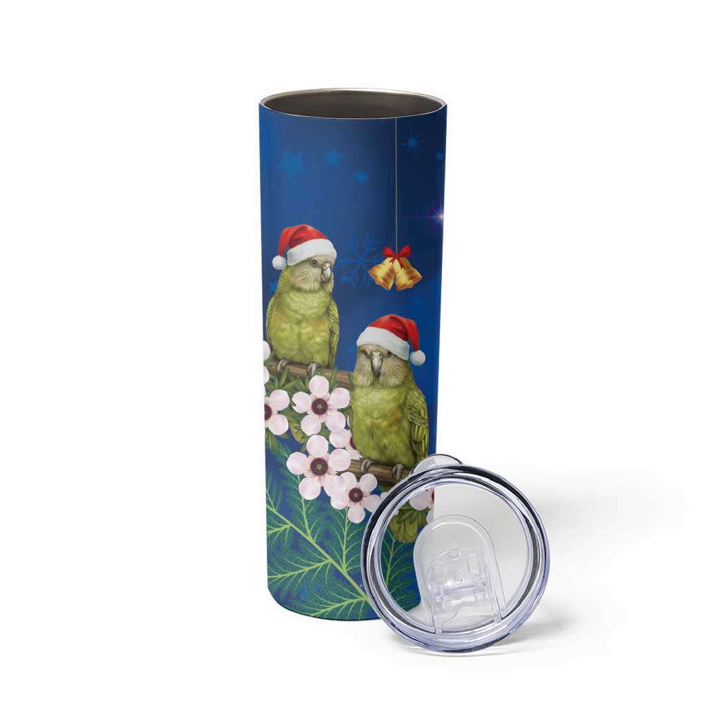 New Zealand Kakapo Christmas Skinny Tumbler Owl Parrot Santa Sliver Fern Manuka - Blue - Aussie Hoodie