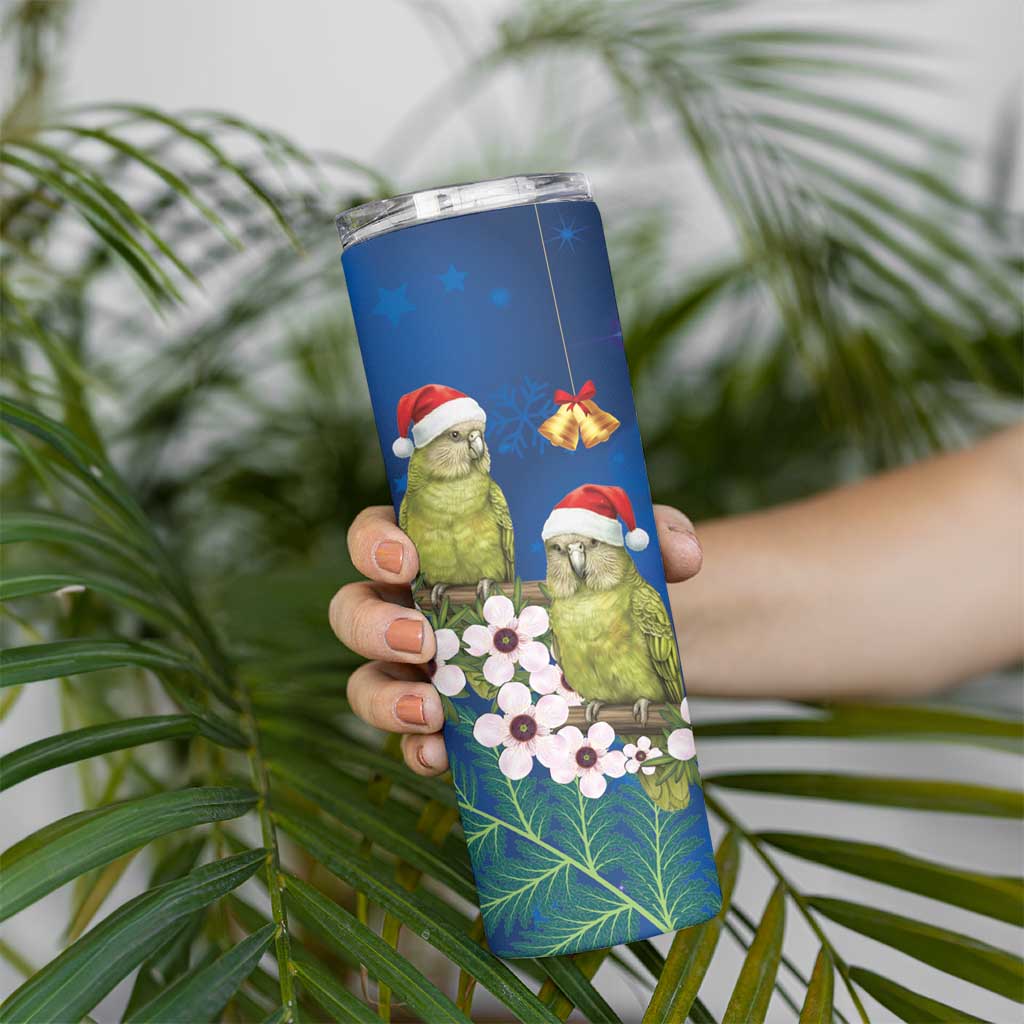 New Zealand Kakapo Christmas Skinny Tumbler Owl Parrot Santa Sliver Fern Manuka - Blue - Aussie Hoodie
