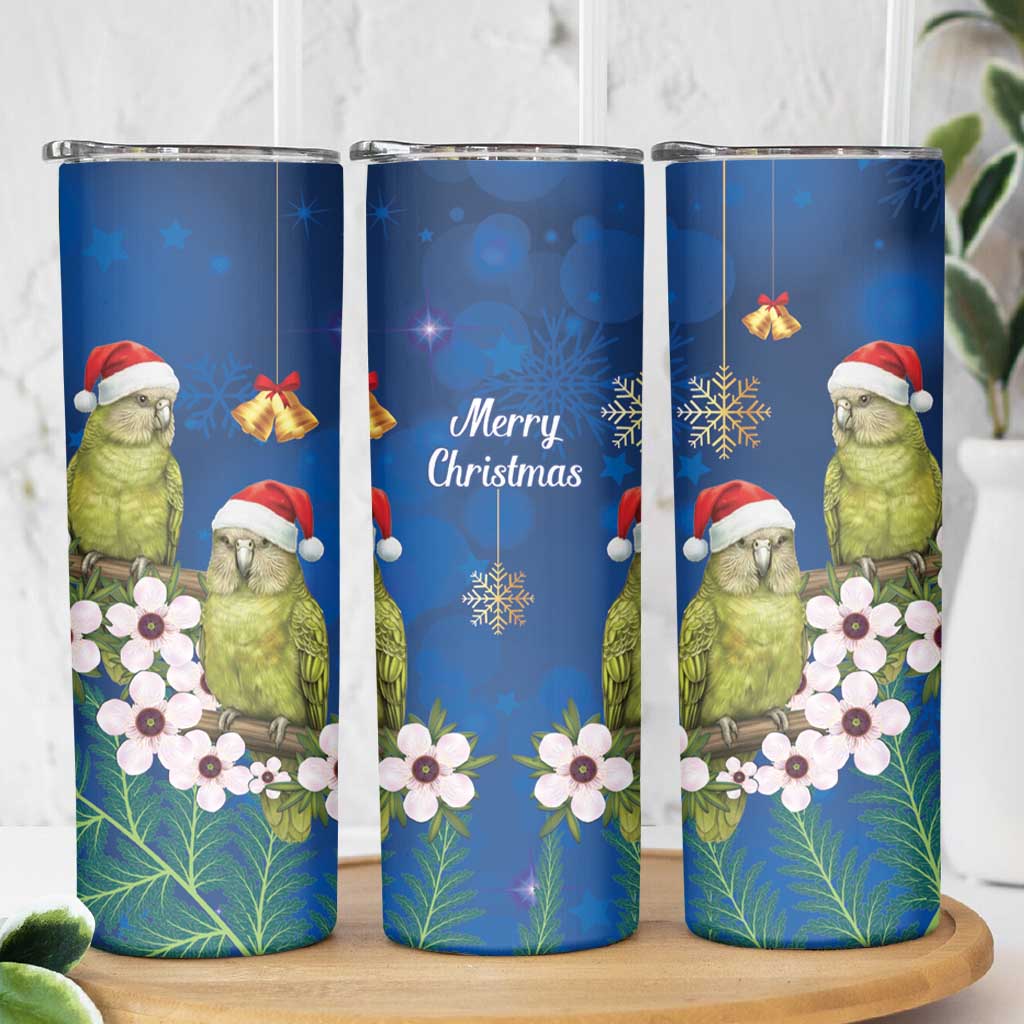 New Zealand Kakapo Christmas Skinny Tumbler Owl Parrot Santa Sliver Fern Manuka - Blue - Aussie Hoodie