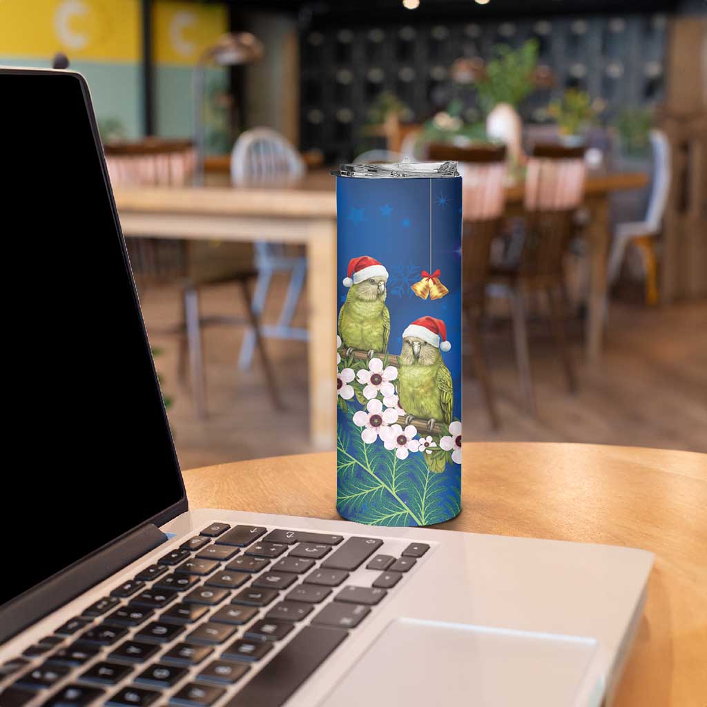 New Zealand Kakapo Christmas Skinny Tumbler Owl Parrot Santa Sliver Fern Manuka - Blue - Aussie Hoodie