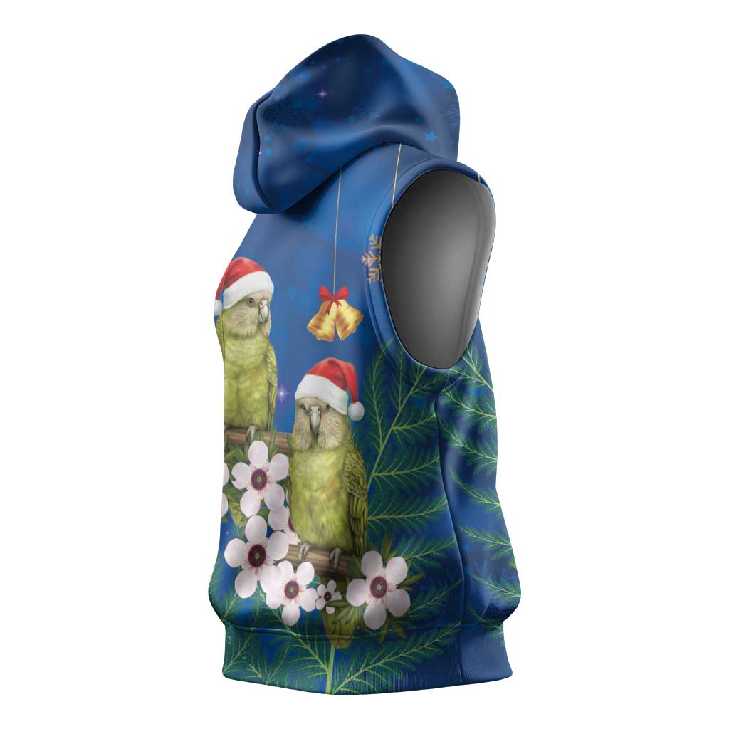 New Zealand Kakapo Christmas Sleeveless Hoodie Owl Parrot Santa Sliver Fern Manuka - Blue - Aussie Hoodie