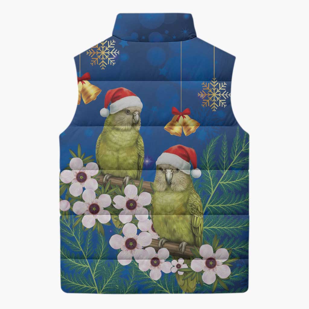 New Zealand Kakapo Christmas Sleeveless Puffer Jacket Owl Parrot Santa Sliver Fern Manuka - Blue - Aussie Hoodie