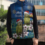 New Zealand Kakapo Christmas Sleeveless Puffer Jacket Owl Parrot Santa Sliver Fern Manuka - Blue - Aussie Hoodie