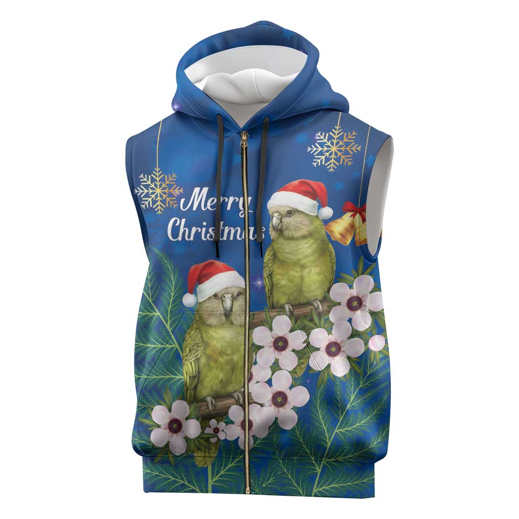 New Zealand Kakapo Christmas Sleeveless Zip Hoodie Owl Parrot Santa Sliver Fern Manuka - Blue - Aussie Hoodie