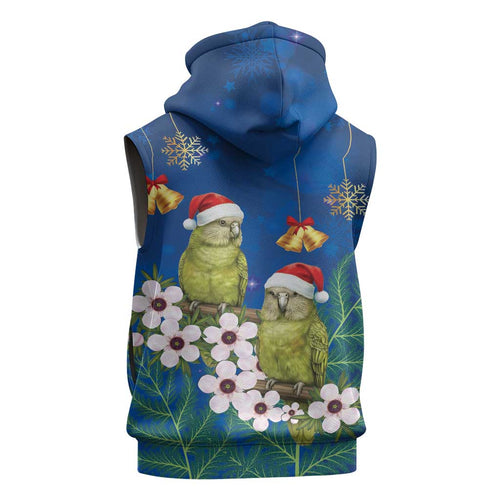 New Zealand Kakapo Christmas Sleeveless Zip Hoodie Owl Parrot Santa Sliver Fern Manuka - Blue LT14