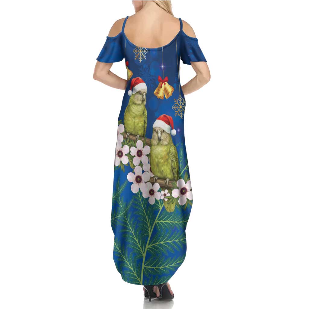 New Zealand Kakapo Christmas Summer Maxi Dress Owl Parrot Santa Sliver Fern Manuka - Blue - Aussie Hoodie