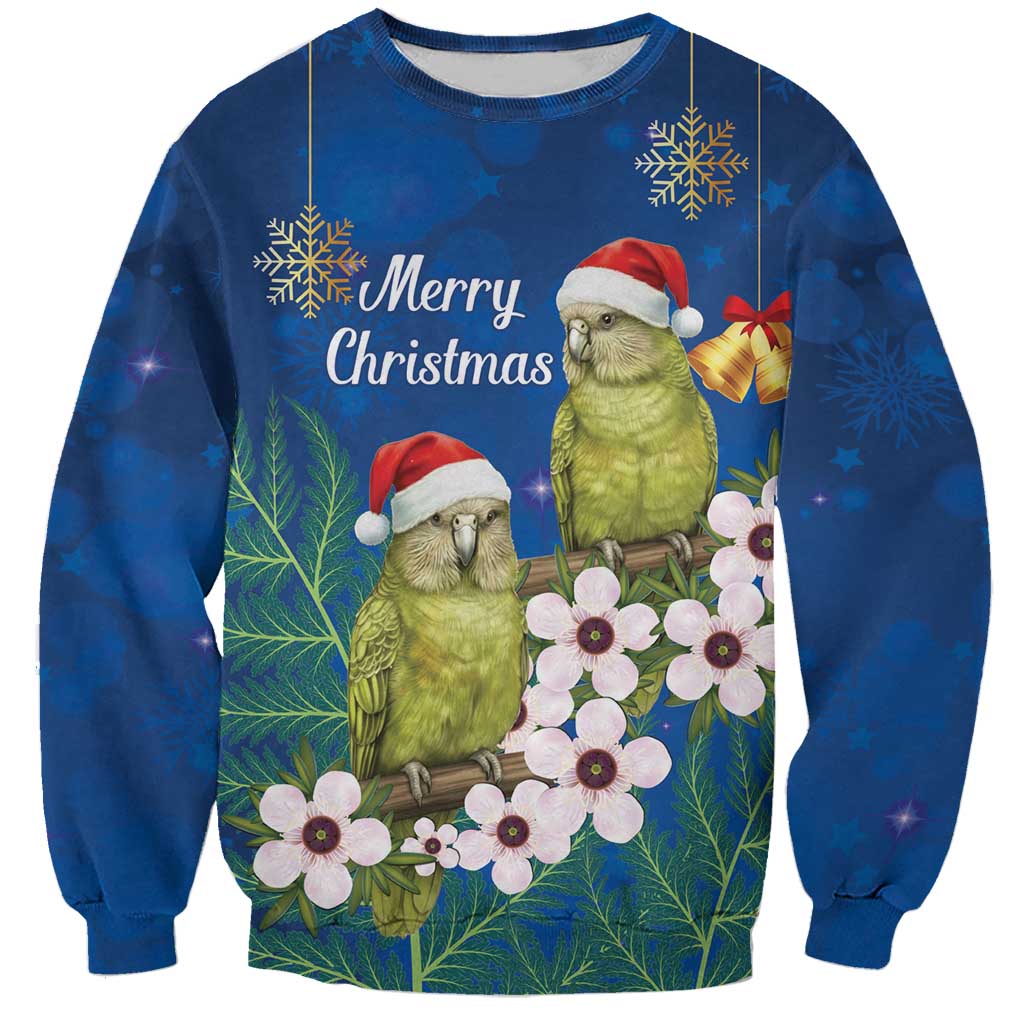 New Zealand Kakapo Christmas Sweatshirt Owl Parrot Santa Sliver Fern Manuka - Blue - Aussie Hoodie