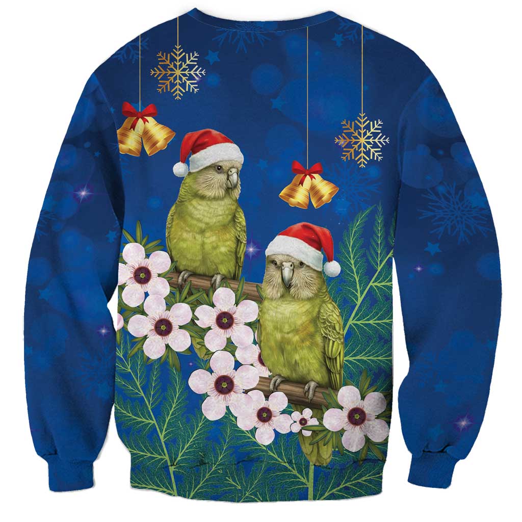 New Zealand Kakapo Christmas Sweatshirt Owl Parrot Santa Sliver Fern Manuka - Blue - Aussie Hoodie