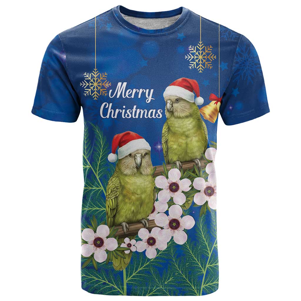 New Zealand Kakapo Christmas T Shirt Owl Parrot Santa Sliver Fern Manuka - Blue - Aussie Hoodie