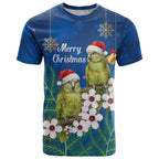 New Zealand Kakapo Christmas T Shirt Owl Parrot Santa Sliver Fern Manuka - Blue - Aussie Hoodie