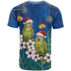 New Zealand Kakapo Christmas T Shirt Owl Parrot Santa Sliver Fern Manuka - Blue - Aussie Hoodie