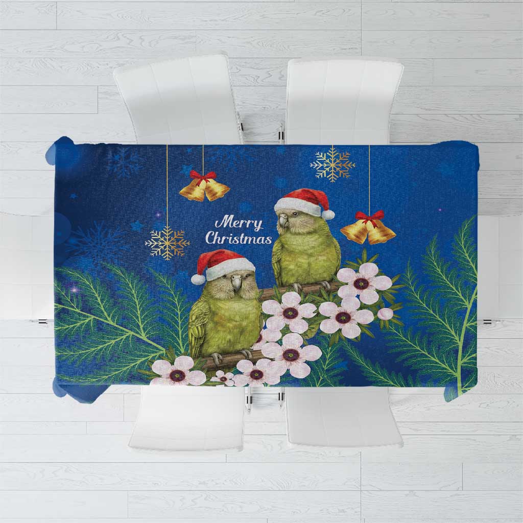 New Zealand Kakapo Christmas Tablecloth Owl Parrot Santa Sliver Fern Manuka - Blue - Aussie Hoodie