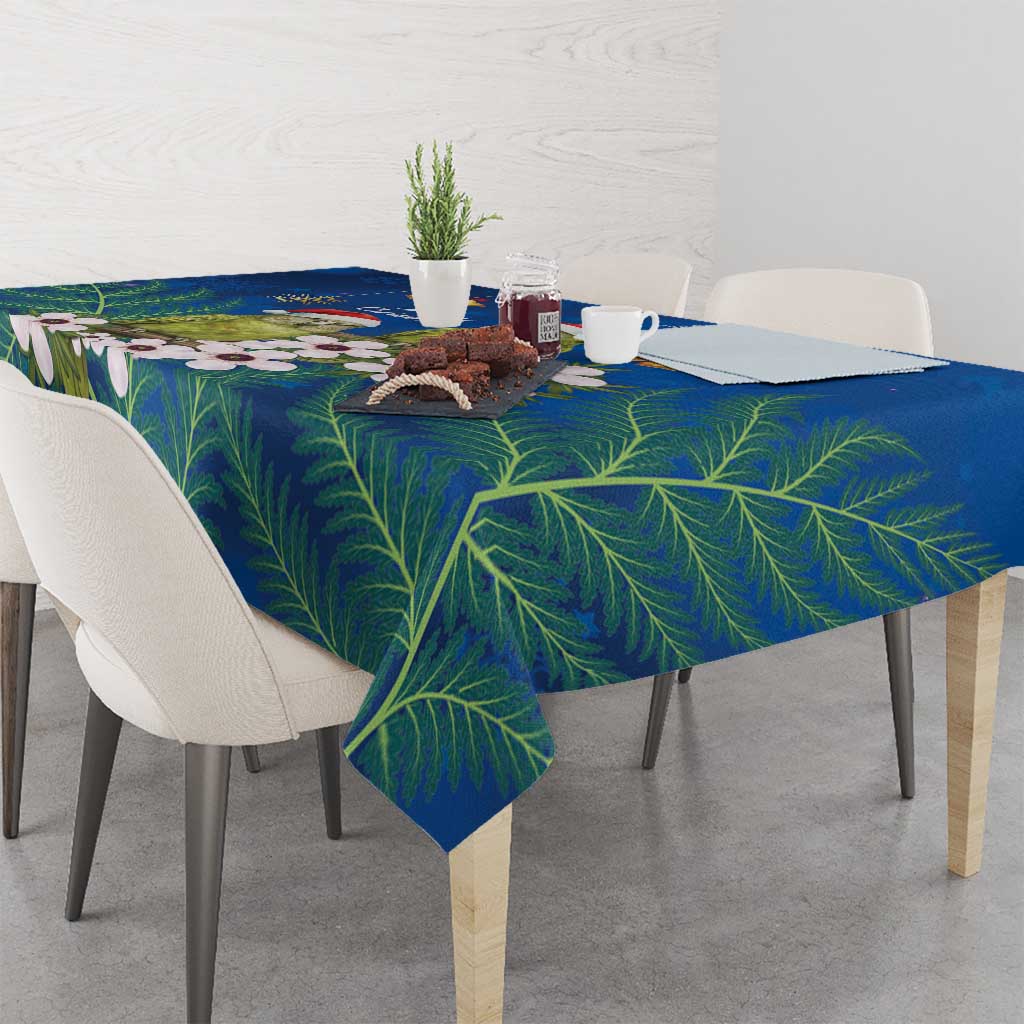 New Zealand Kakapo Christmas Tablecloth Owl Parrot Santa Sliver Fern Manuka - Blue - Aussie Hoodie