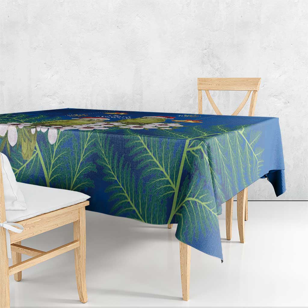 New Zealand Kakapo Christmas Tablecloth Owl Parrot Santa Sliver Fern Manuka - Blue - Aussie Hoodie