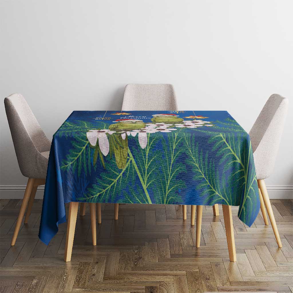 New Zealand Kakapo Christmas Tablecloth Owl Parrot Santa Sliver Fern Manuka - Blue - Aussie Hoodie