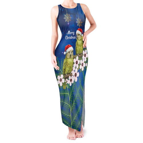 New Zealand Kakapo Christmas Tank Maxi Dress Owl Parrot Santa Sliver Fern Manuka - Blue - Aussie Hoodie