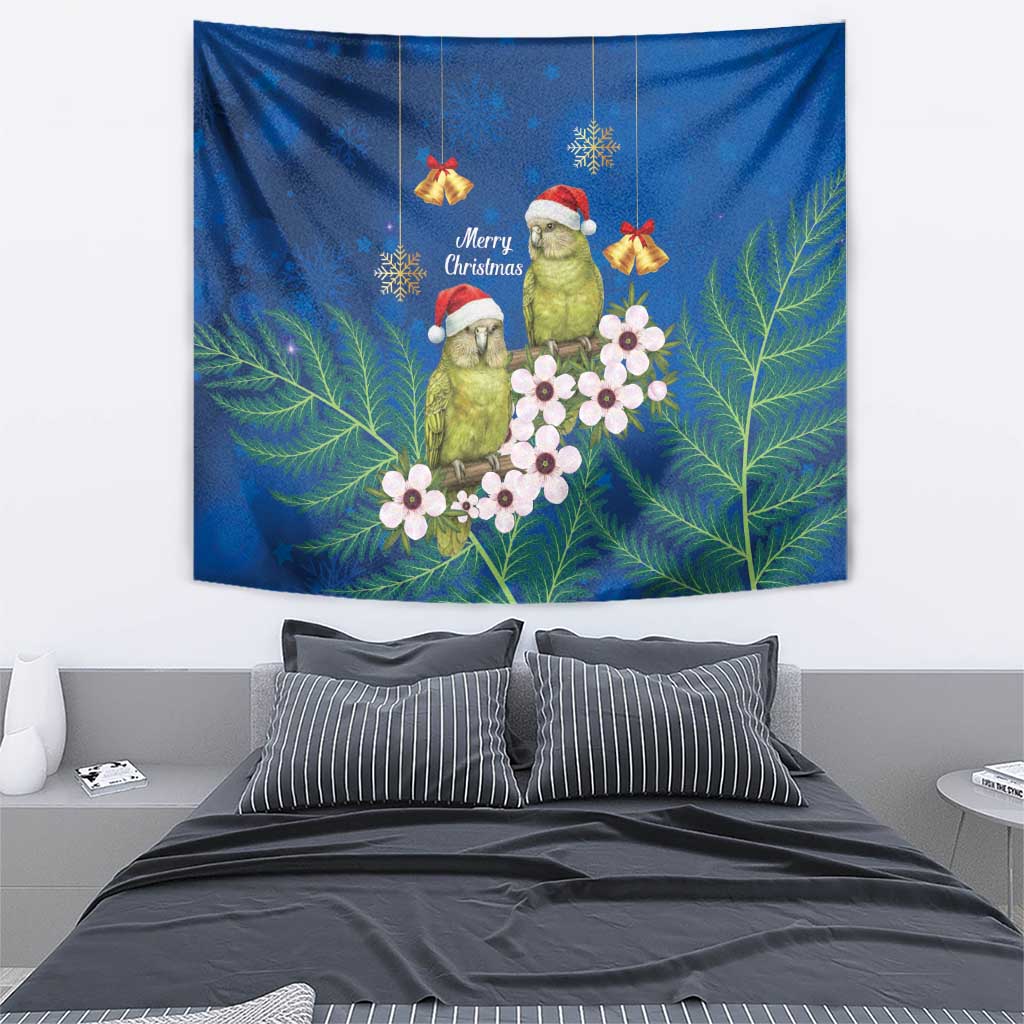 New Zealand Kakapo Christmas Tapestry Owl Parrot Santa Sliver Fern Manuka - Blue - Aussie Hoodie