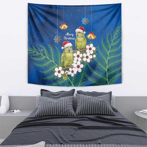 New Zealand Kakapo Christmas Tapestry Owl Parrot Santa Sliver Fern Manuka - Blue - Aussie Hoodie