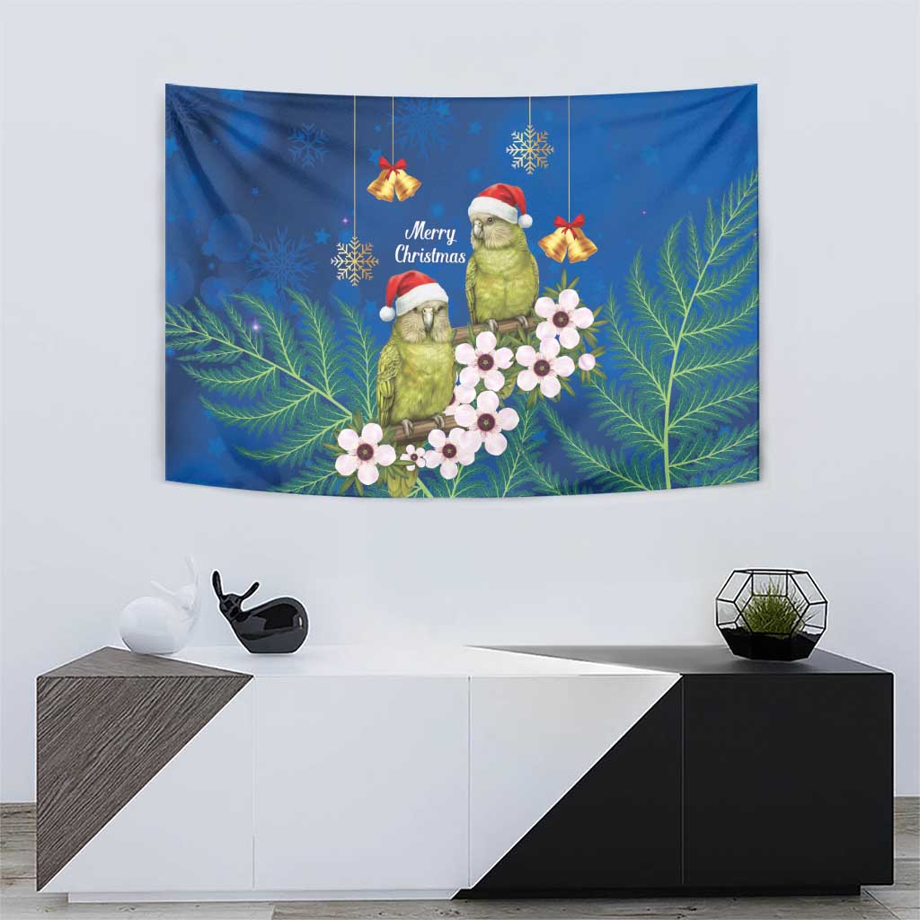 New Zealand Kakapo Christmas Tapestry Owl Parrot Santa Sliver Fern Manuka - Blue - Aussie Hoodie