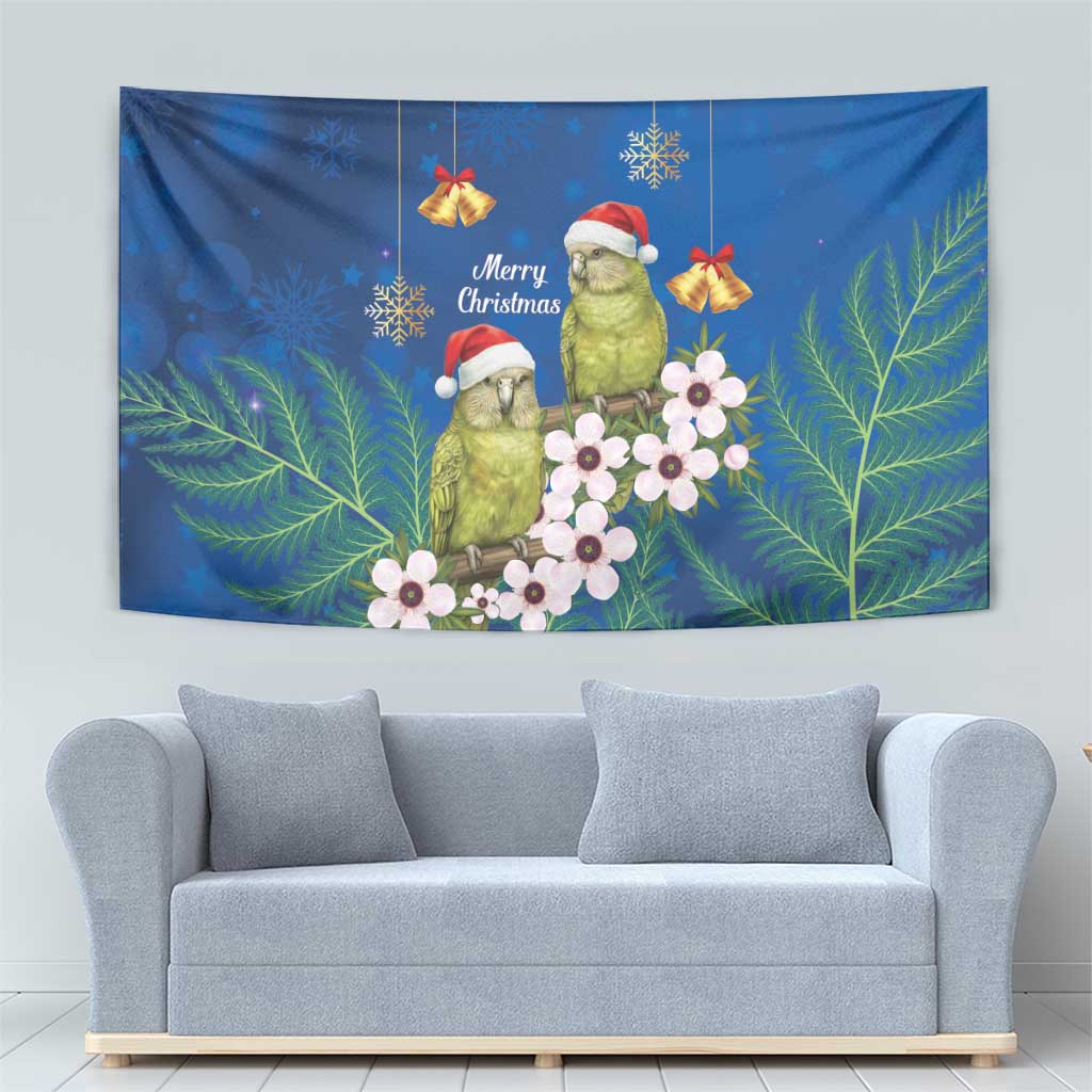 New Zealand Kakapo Christmas Tapestry Owl Parrot Santa Sliver Fern Manuka - Blue - Aussie Hoodie