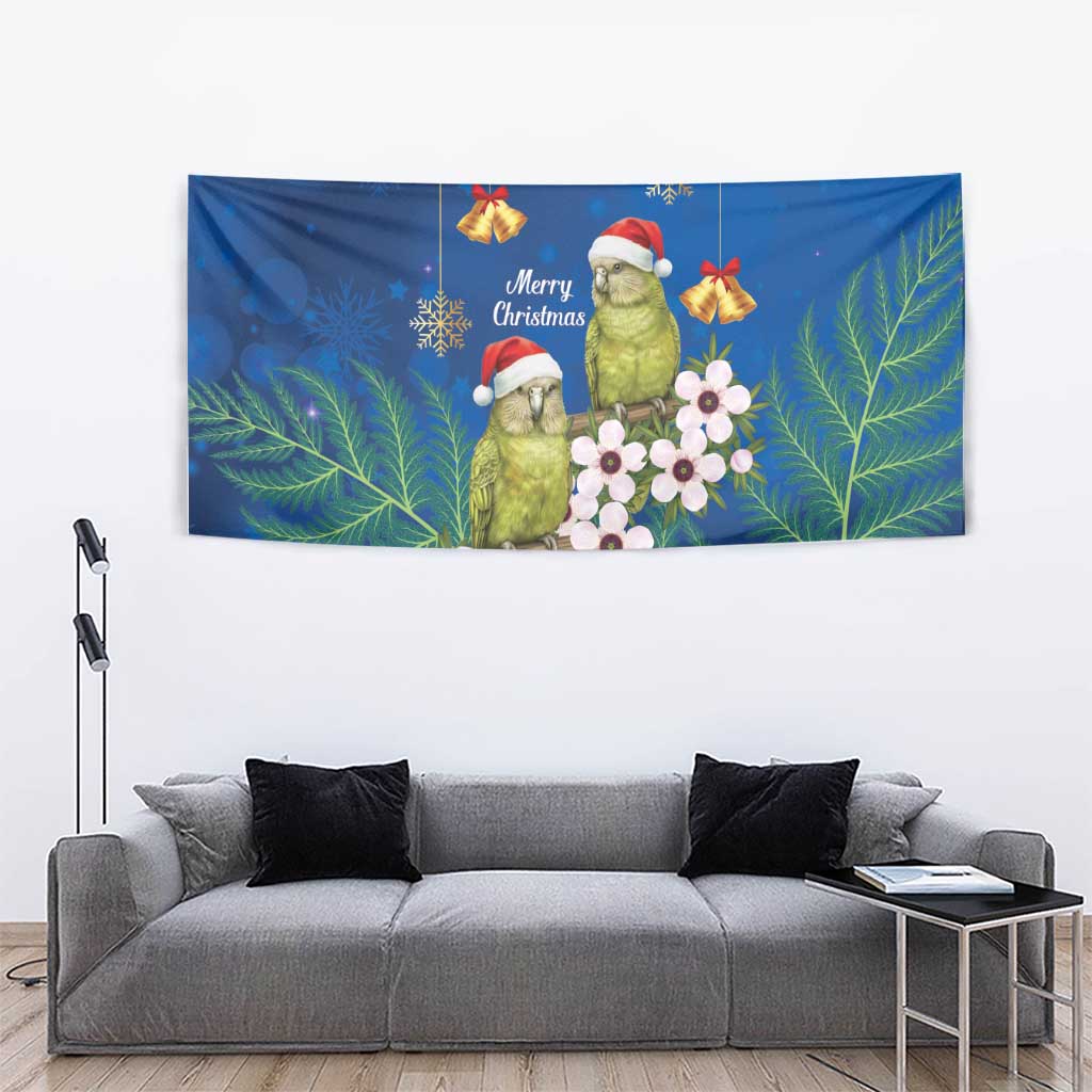 New Zealand Kakapo Christmas Tapestry Owl Parrot Santa Sliver Fern Manuka - Blue - Aussie Hoodie
