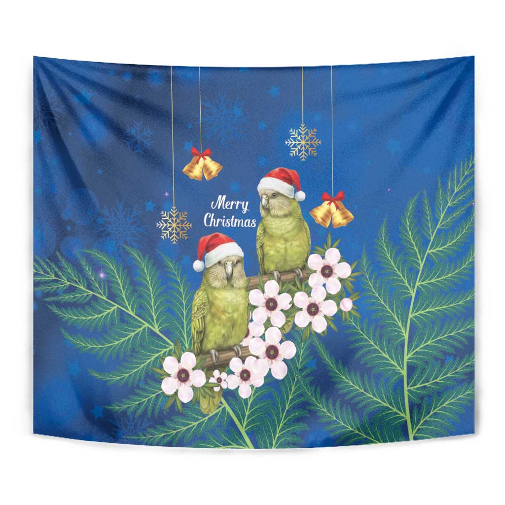 New Zealand Kakapo Christmas Tapestry Owl Parrot Santa Sliver Fern Manuka - Blue - Aussie Hoodie