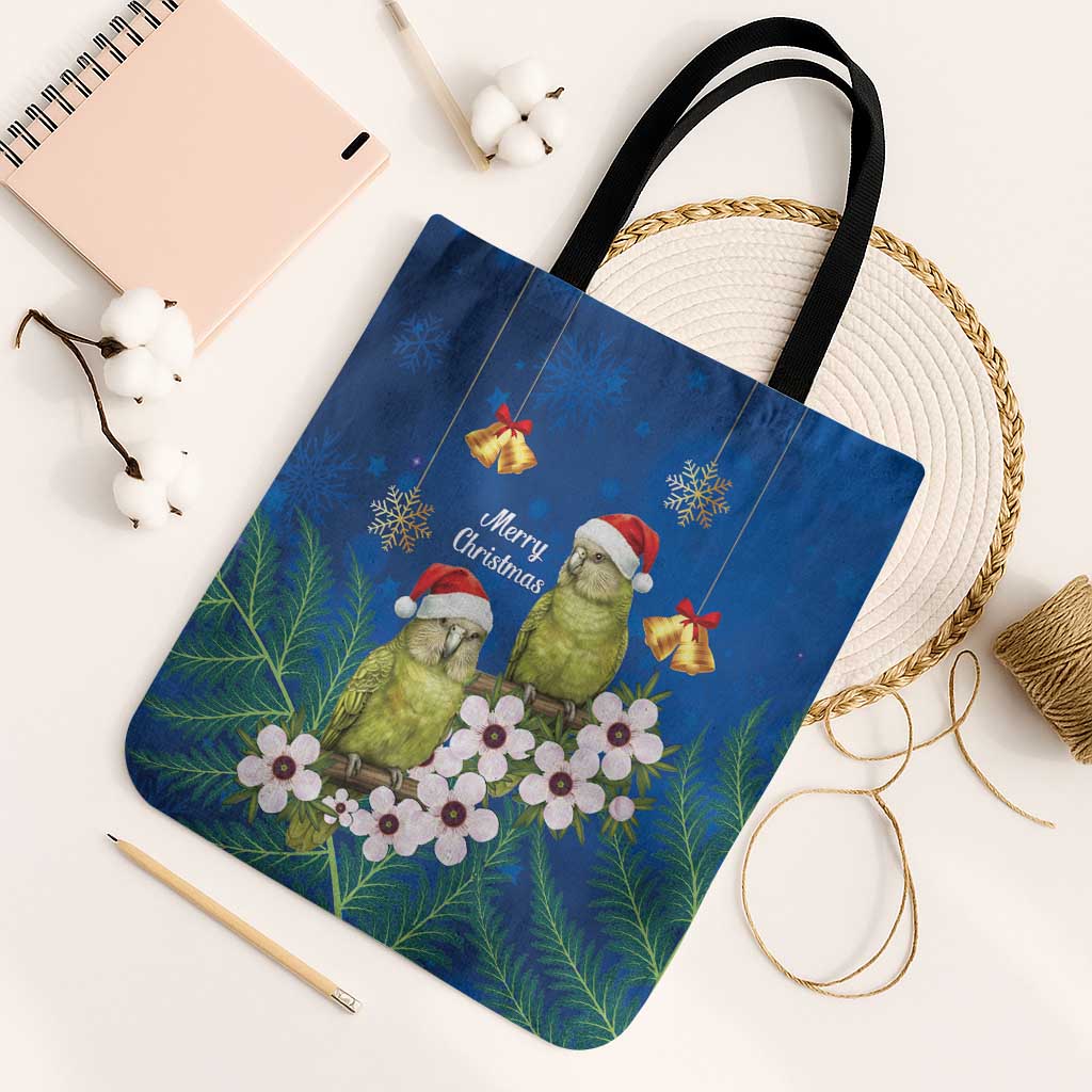 New Zealand Kakapo Christmas Tote Bag Owl Parrot Santa Sliver Fern Manuka - Blue - Aussie Hoodie