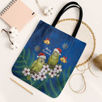 New Zealand Kakapo Christmas Tote Bag Owl Parrot Santa Sliver Fern Manuka - Blue - Aussie Hoodie