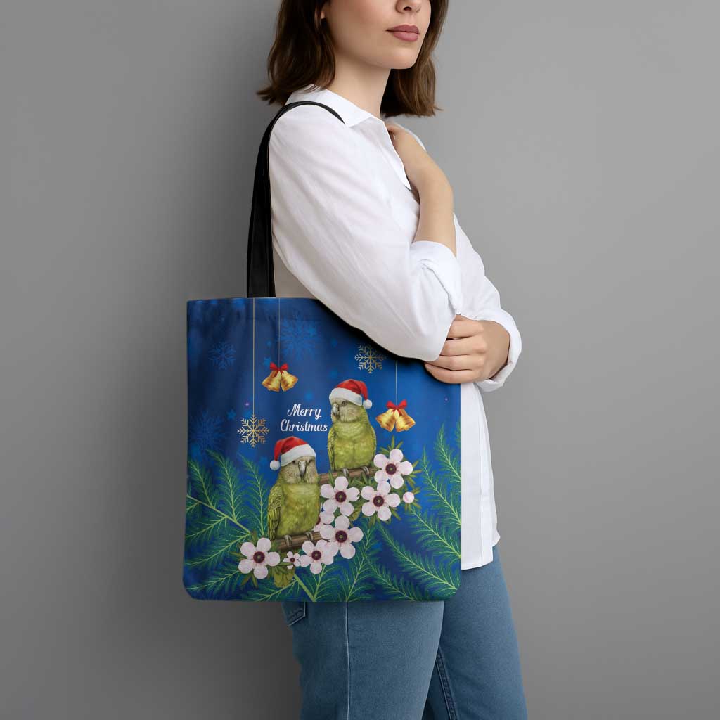 New Zealand Kakapo Christmas Tote Bag Owl Parrot Santa Sliver Fern Manuka - Blue - Aussie Hoodie
