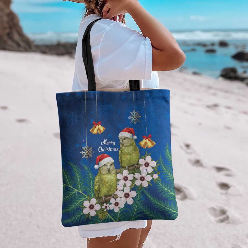 New Zealand Kakapo Christmas Tote Bag Owl Parrot Santa Sliver Fern Manuka - Blue - Aussie Hoodie