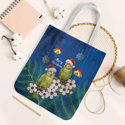New Zealand Kakapo Christmas Tote Bag Owl Parrot Santa Sliver Fern Manuka - Blue - Aussie Hoodie