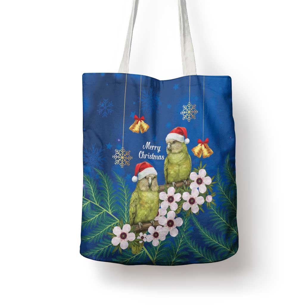 New Zealand Kakapo Christmas Tote Bag Owl Parrot Santa Sliver Fern Manuka - Blue - Aussie Hoodie