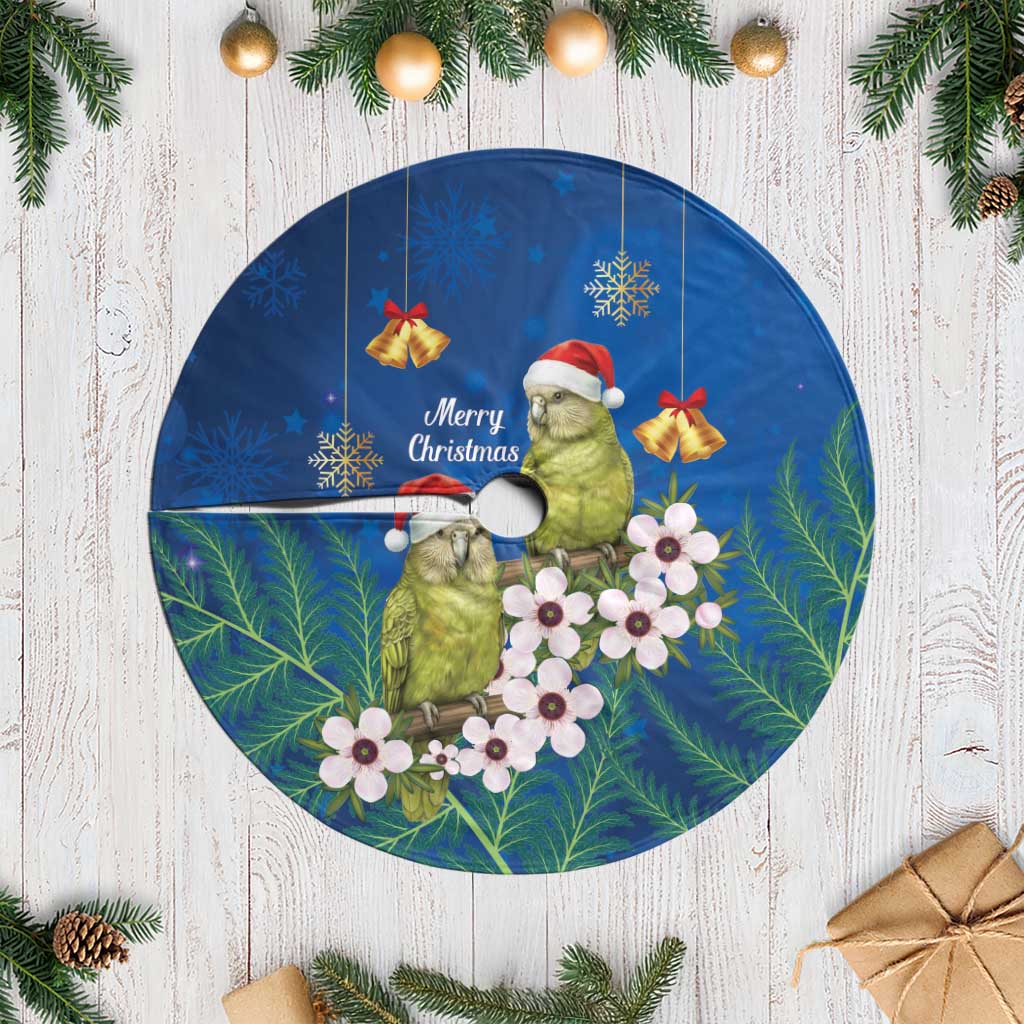 New Zealand Kakapo Christmas Tree Skirt Owl Parrot Santa Sliver Fern Manuka - Blue - Aussie Hoodie
