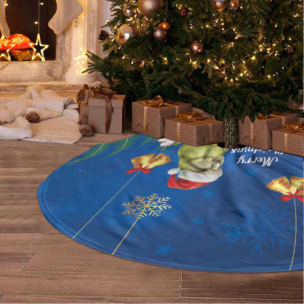 New Zealand Kakapo Christmas Tree Skirt Owl Parrot Santa Sliver Fern Manuka - Blue - Aussie Hoodie