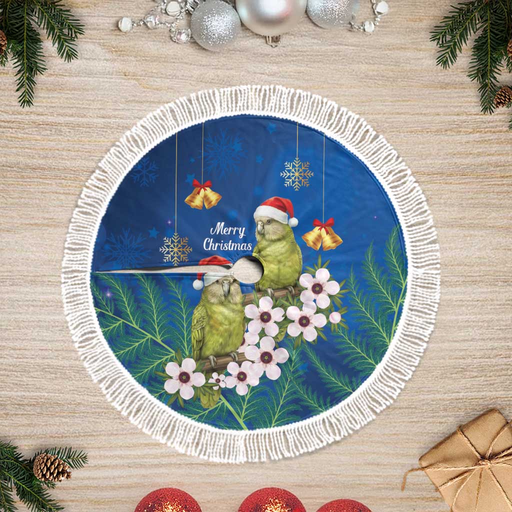 New Zealand Kakapo Christmas Tree Skirt Owl Parrot Santa Sliver Fern Manuka - Blue - Aussie Hoodie