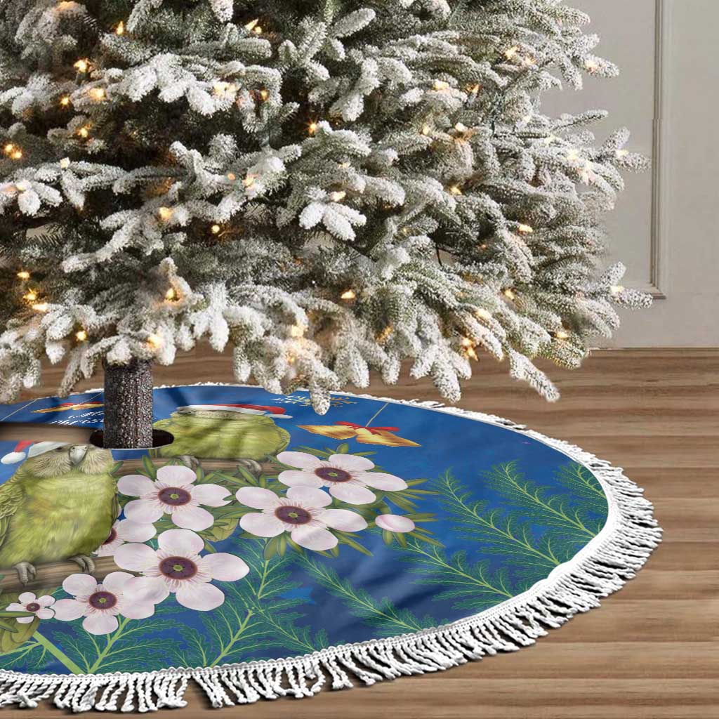 New Zealand Kakapo Christmas Tree Skirt Owl Parrot Santa Sliver Fern Manuka - Blue - Aussie Hoodie