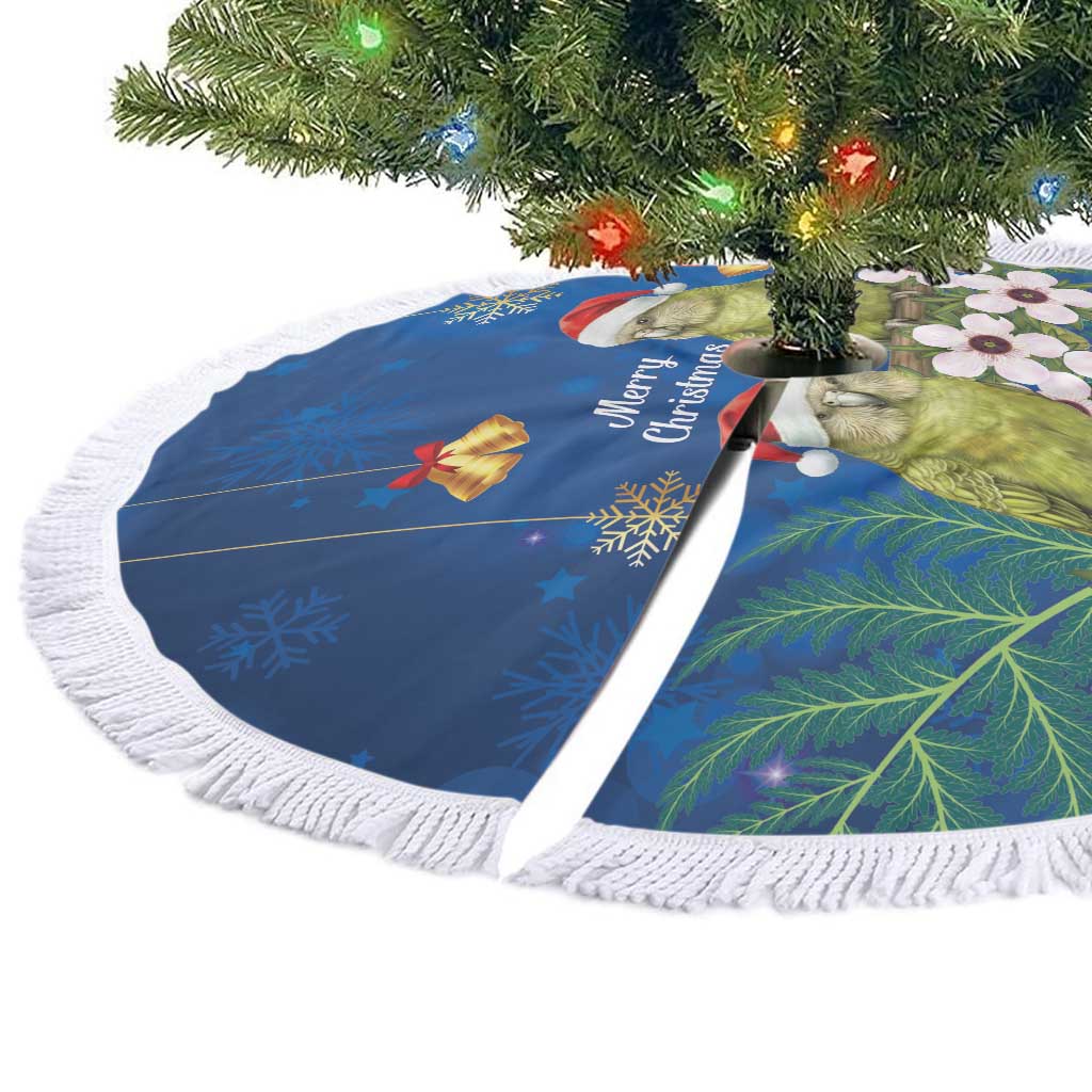 New Zealand Kakapo Christmas Tree Skirt Owl Parrot Santa Sliver Fern Manuka - Blue - Aussie Hoodie