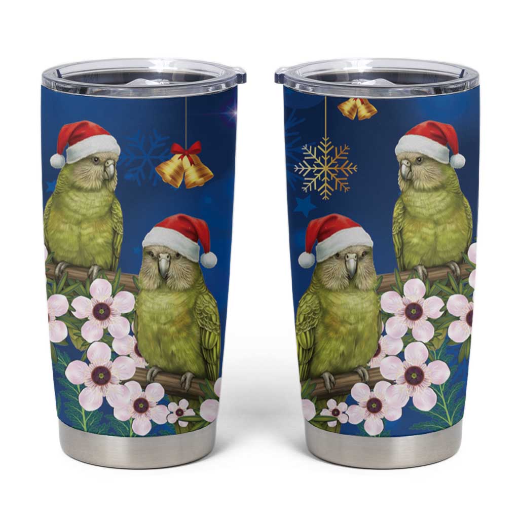 New Zealand Kakapo Christmas Tumbler Cup Owl Parrot Santa Sliver Fern Manuka - Blue - Aussie Hoodie