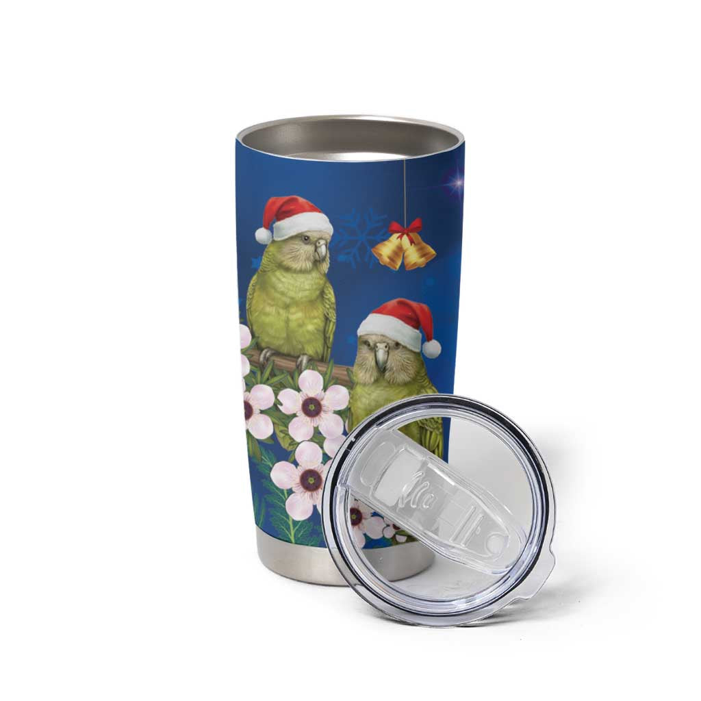 New Zealand Kakapo Christmas Tumbler Cup Owl Parrot Santa Sliver Fern Manuka - Blue - Aussie Hoodie