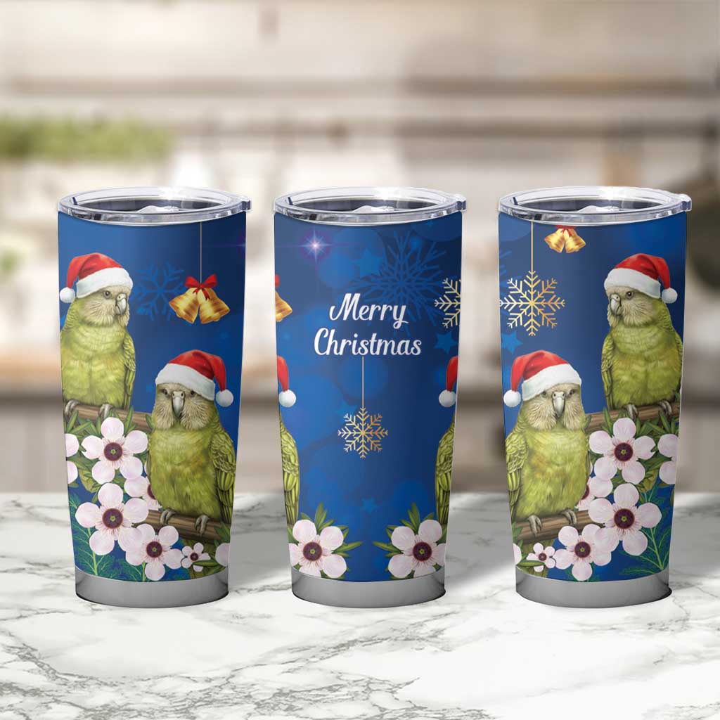 New Zealand Kakapo Christmas Tumbler Cup Owl Parrot Santa Sliver Fern Manuka - Blue - Aussie Hoodie