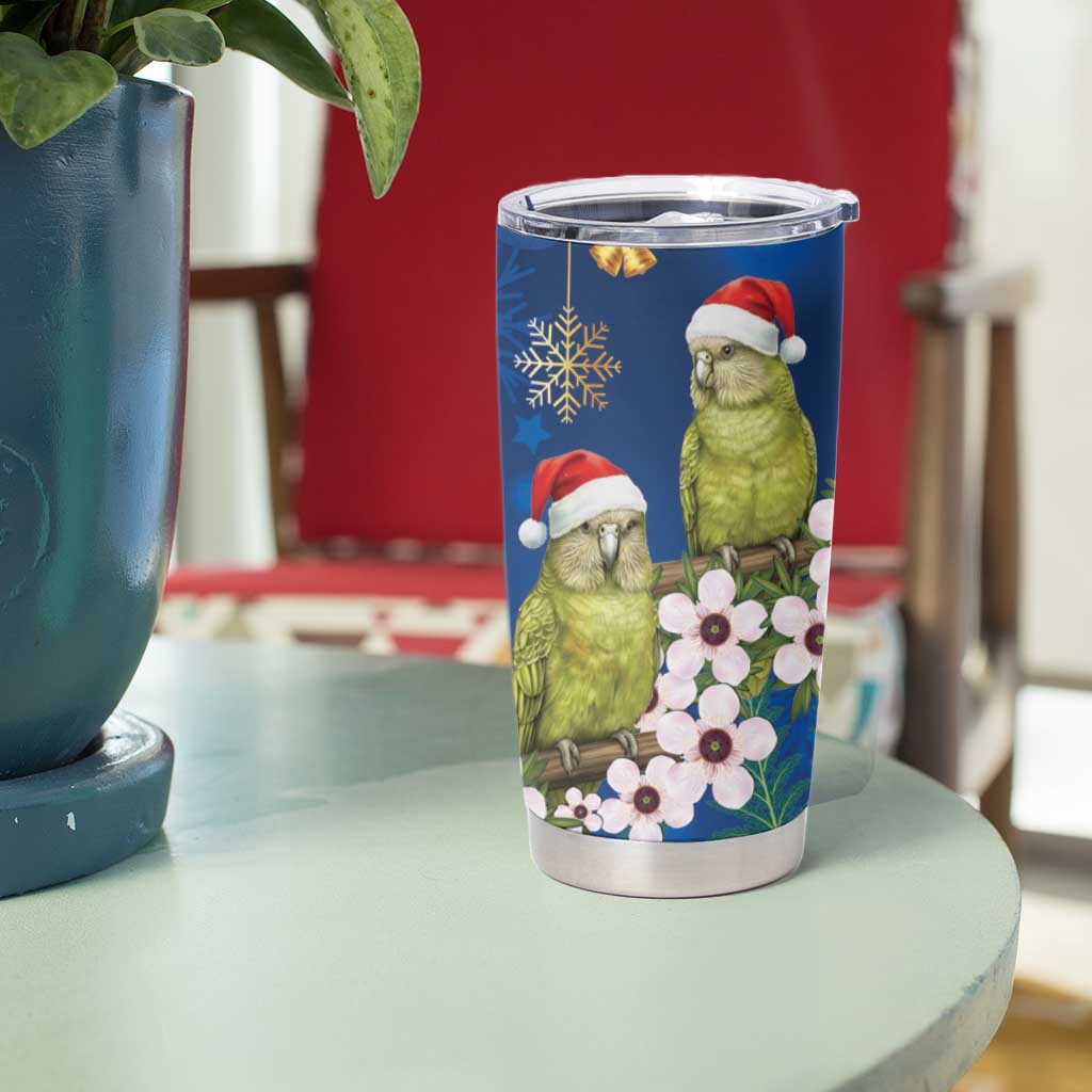 New Zealand Kakapo Christmas Tumbler Cup Owl Parrot Santa Sliver Fern Manuka - Blue - Aussie Hoodie