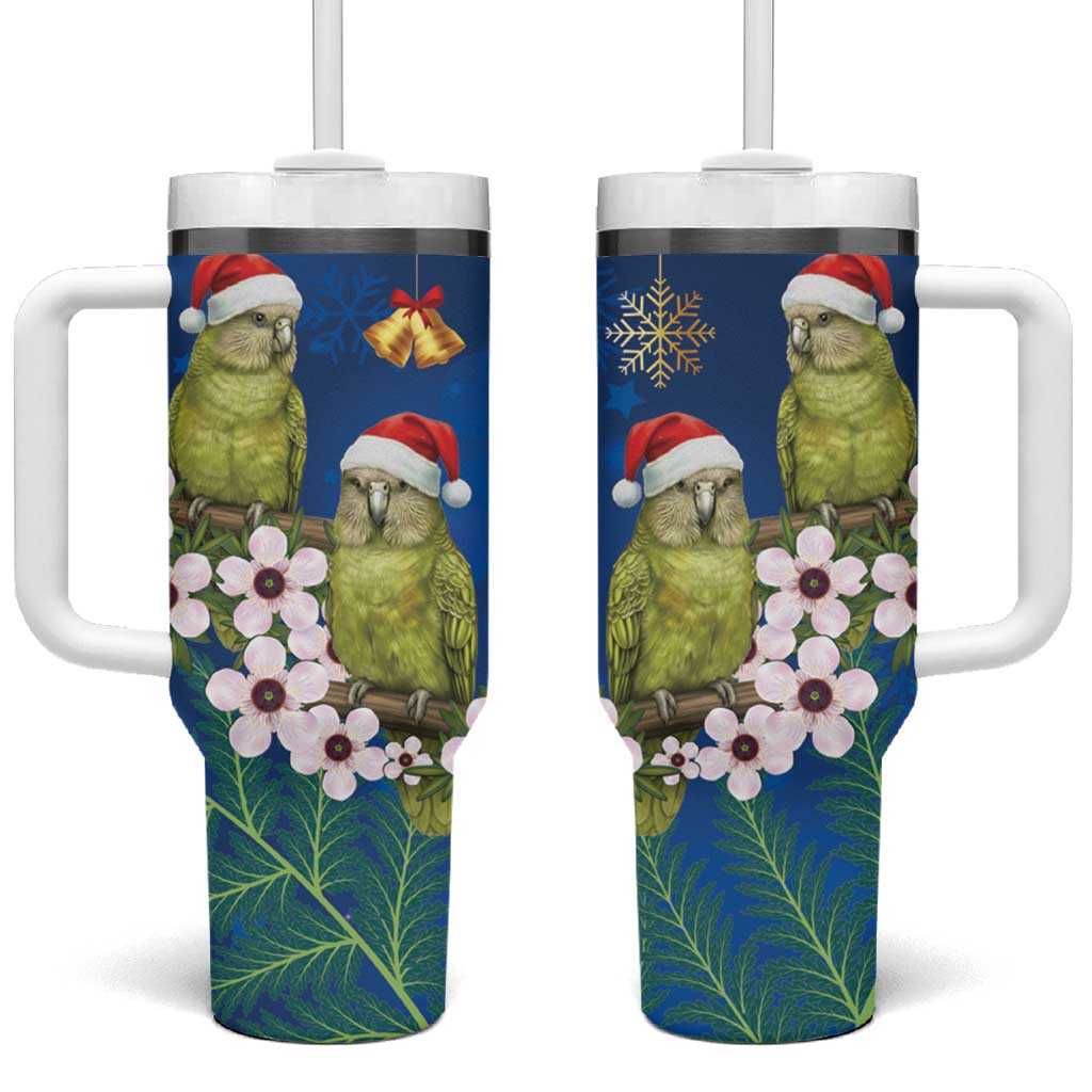 New Zealand Kakapo Christmas Tumbler With Handle Owl Parrot Santa Sliver Fern Manuka - Blue - Aussie Hoodie