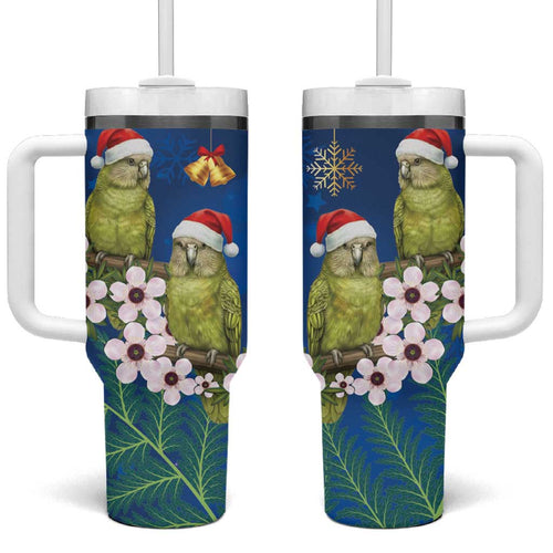 New Zealand Kakapo Christmas Tumbler With Handle Owl Parrot Santa Sliver Fern Manuka - Blue - Aussie Hoodie